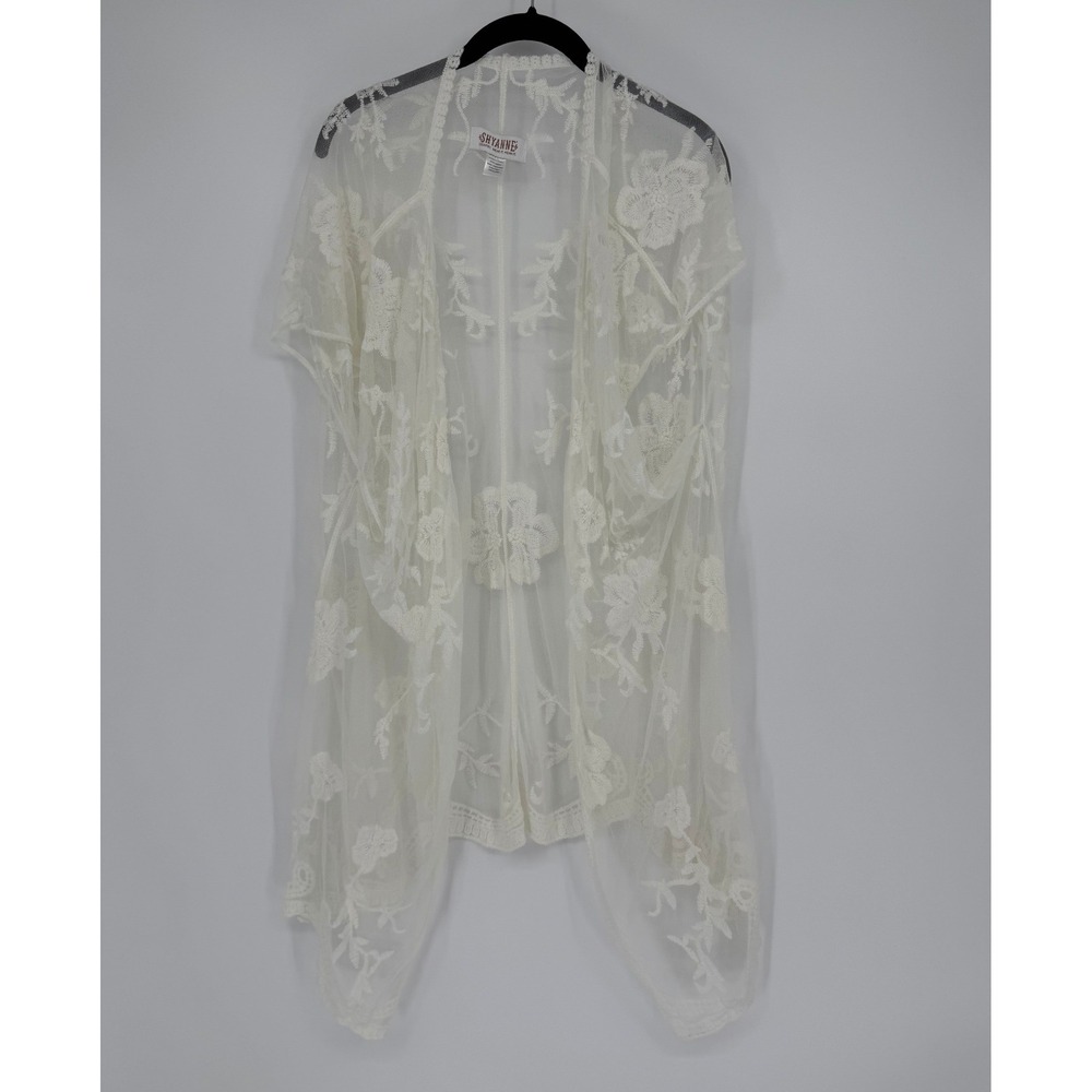 Shyanne Floral Embroidered Sheer Mesh Kimono Vest Ivory Cream Boho Western